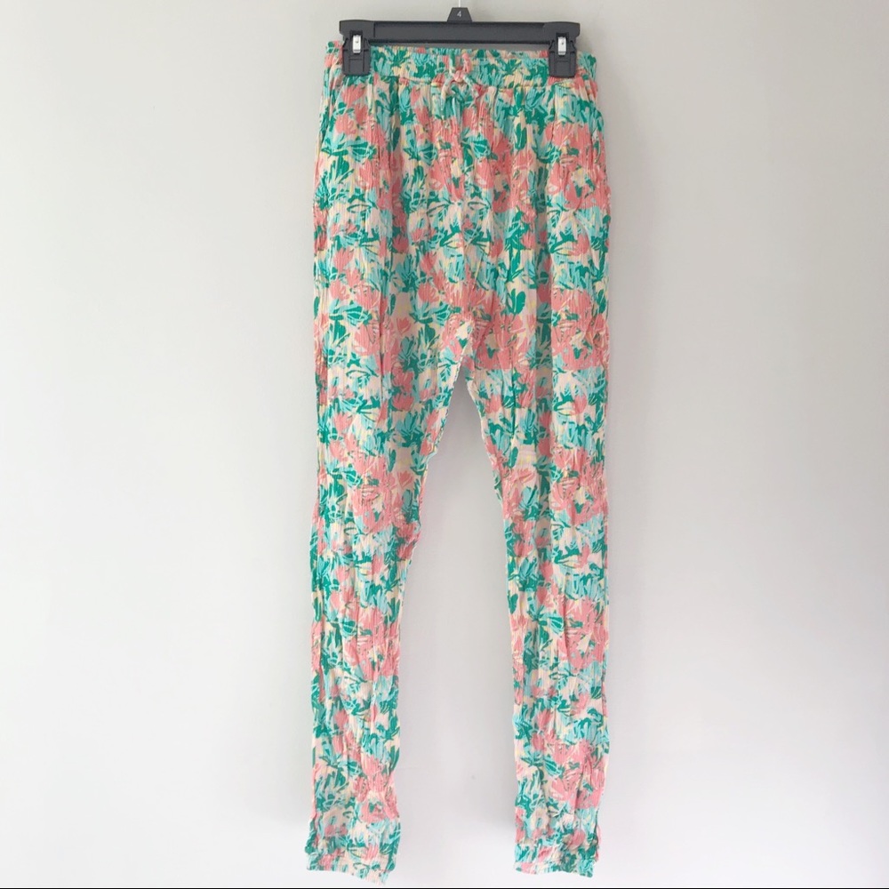 NWT Kids Floral Print Jogger Pants - Coral & Green